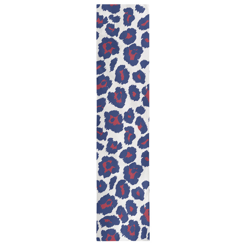 Animal Print Table Runner, 72" x 16", White/Blue/Scarlet