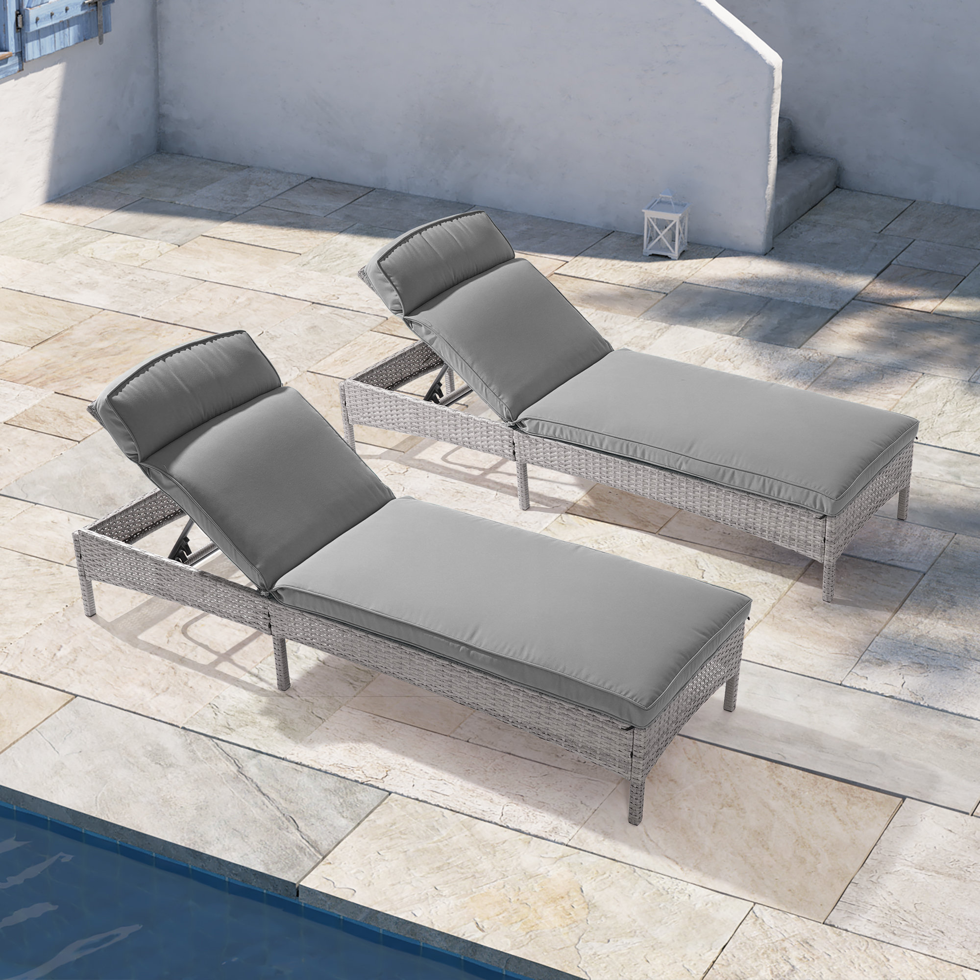 Ebern Designs Lorise Outdoor Reclining Chaise Lounge Set with Cushion ...