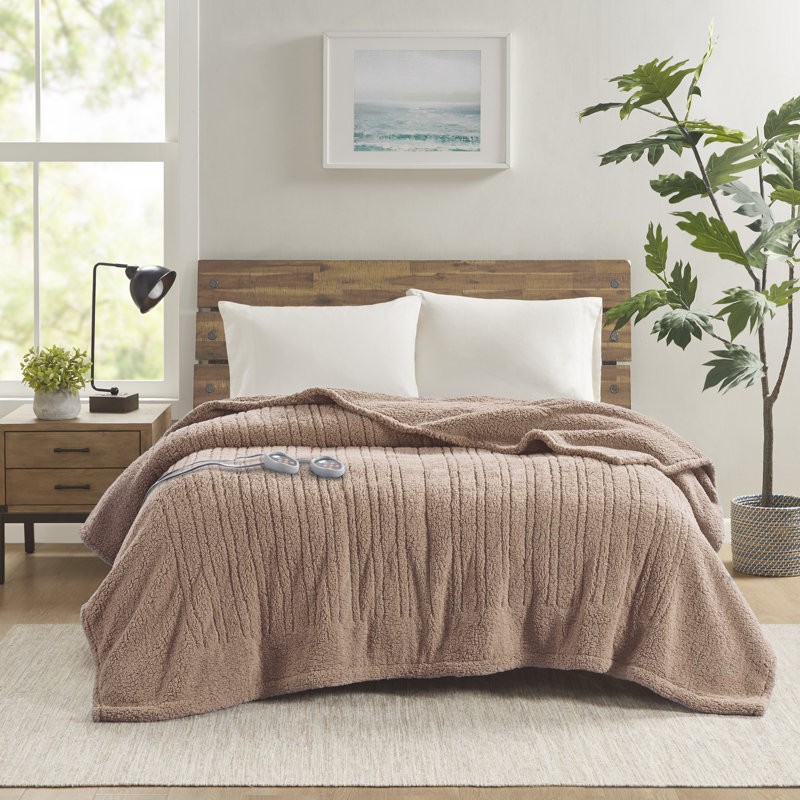 Twin Brown Sherpa Reversible Heated Blanket