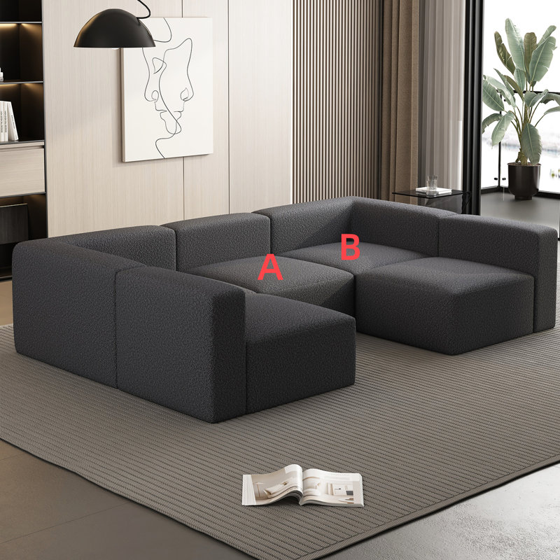 Canapé-lit modulaire en U avec méridienne et gris foncé. Éponge compressée pour un séjour heureux - gris - entretien facile