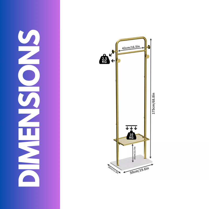 Metal Double Coat Stand With 4 Hooks And Hanging Rail