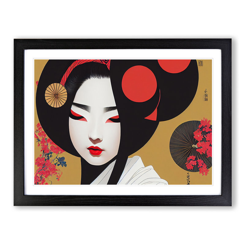 Inspiring Geisha - Single Picture Frame Print, Black Framed, 46cm H x 64cm W x 2cm D