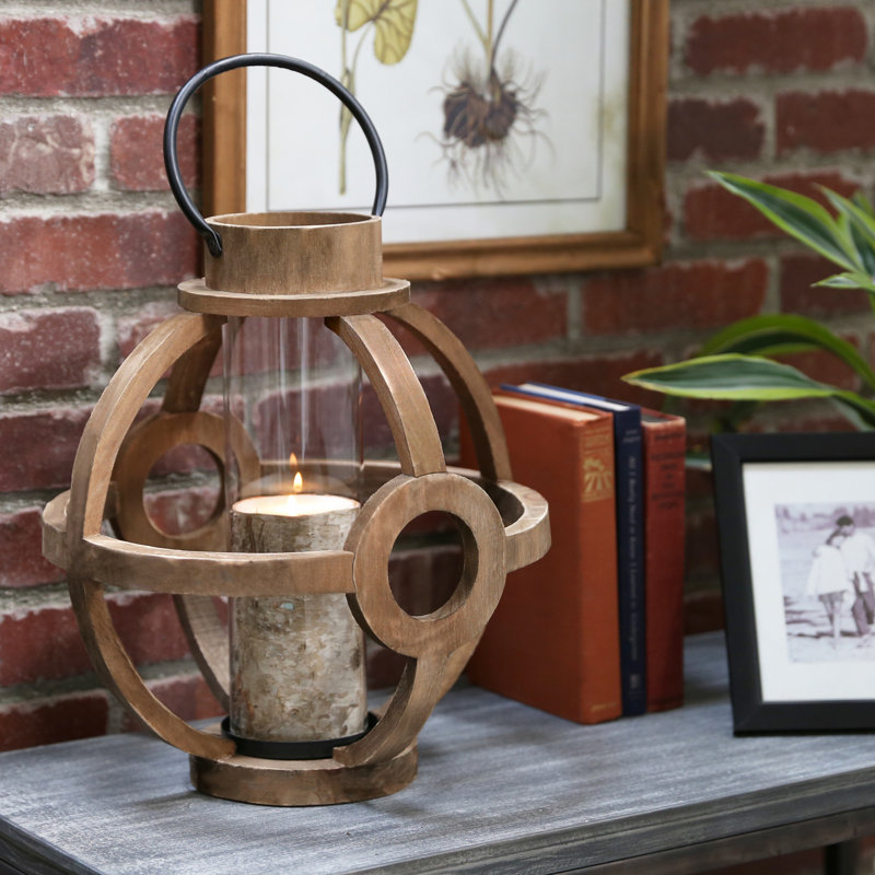 14.25'' H Wood Tabletop Lantern