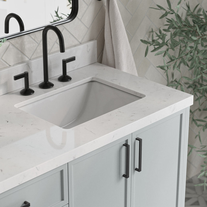 ARIEL Kelly 73 Double Sink Bathroom Vanity with Pure Quartz Top, Gray, Rectangular, Carrara White Quartz