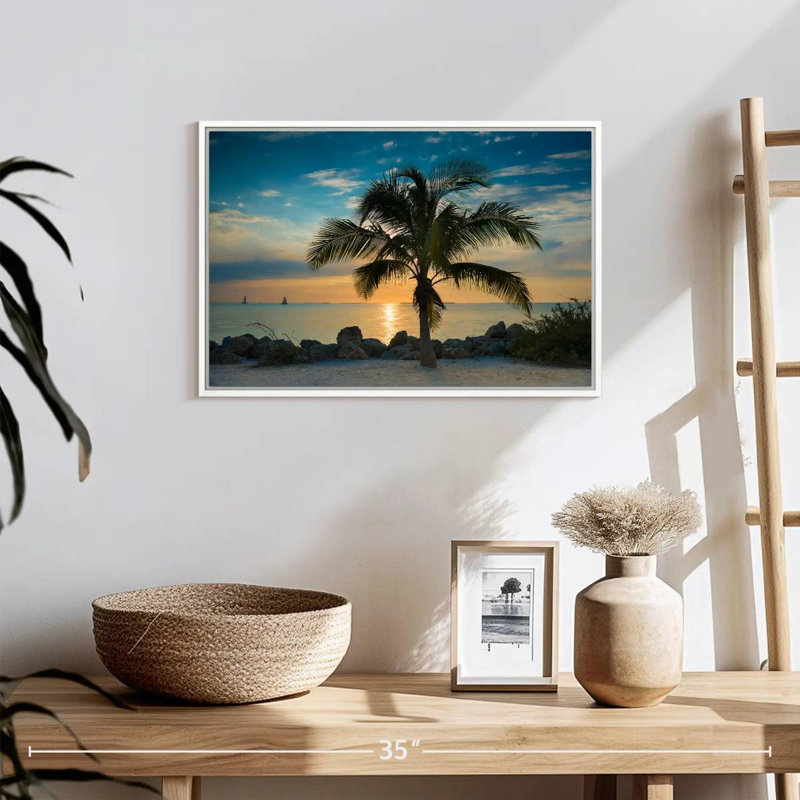 Palmier Key Key Sunset, Cadre flottant blanc, 19 po x 13 po
