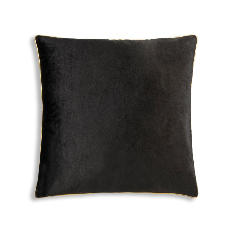 Noah Velvet Square Pillow Cover & Insert, Black/Gold