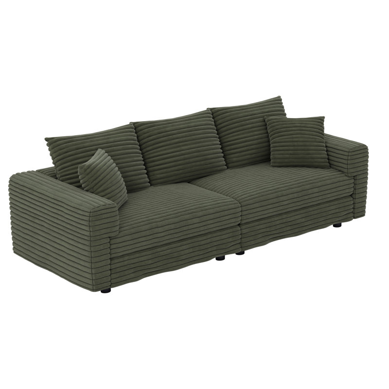 Méridienne convertible à 3 places de 82,7 po en velours côtelé, facile à assembler, support à ressorts haute densité confortable avec assise, repose-pieds assortis pour différentes postures