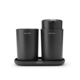 Brabantia Renew Bathroom Countertop Accessory Set - Soap Dispenser Toothbrush Holder and Tray