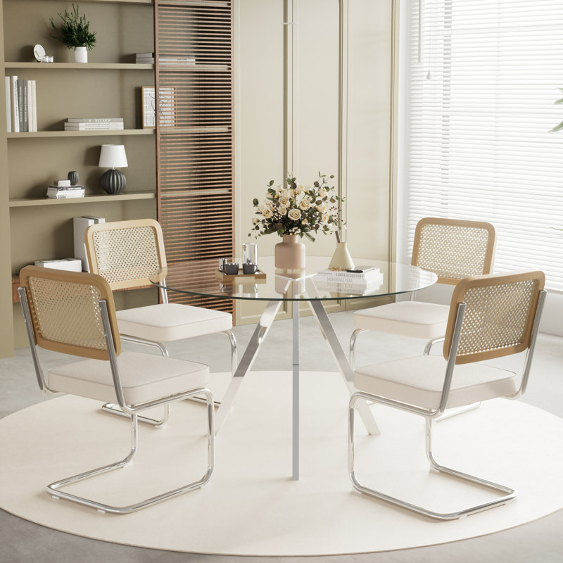 Ensemble de salle à manger à piédestal 5 pièces, Beige
