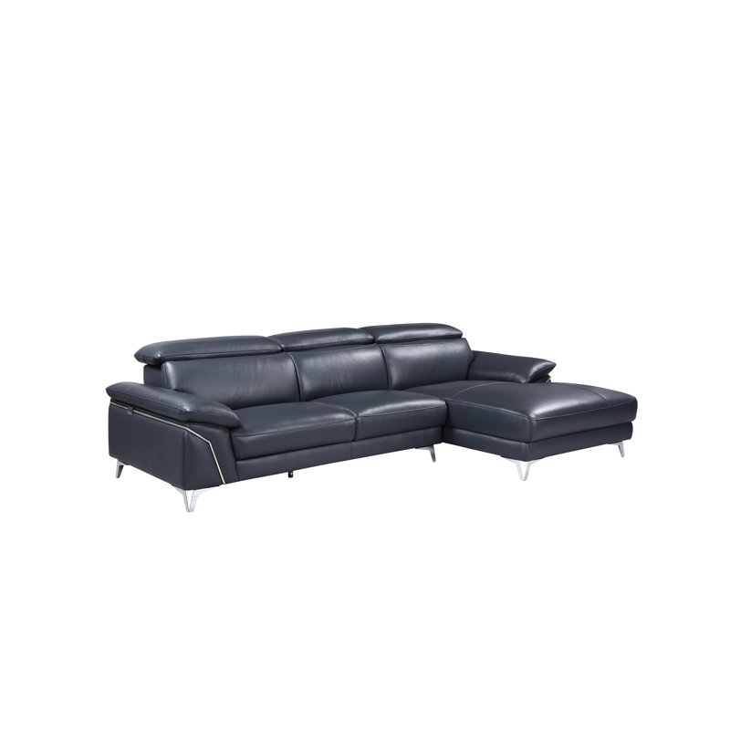 Canapé et méridienne en cuir véritable de 114 po de large Gailbrook, Cuir véritable bleu