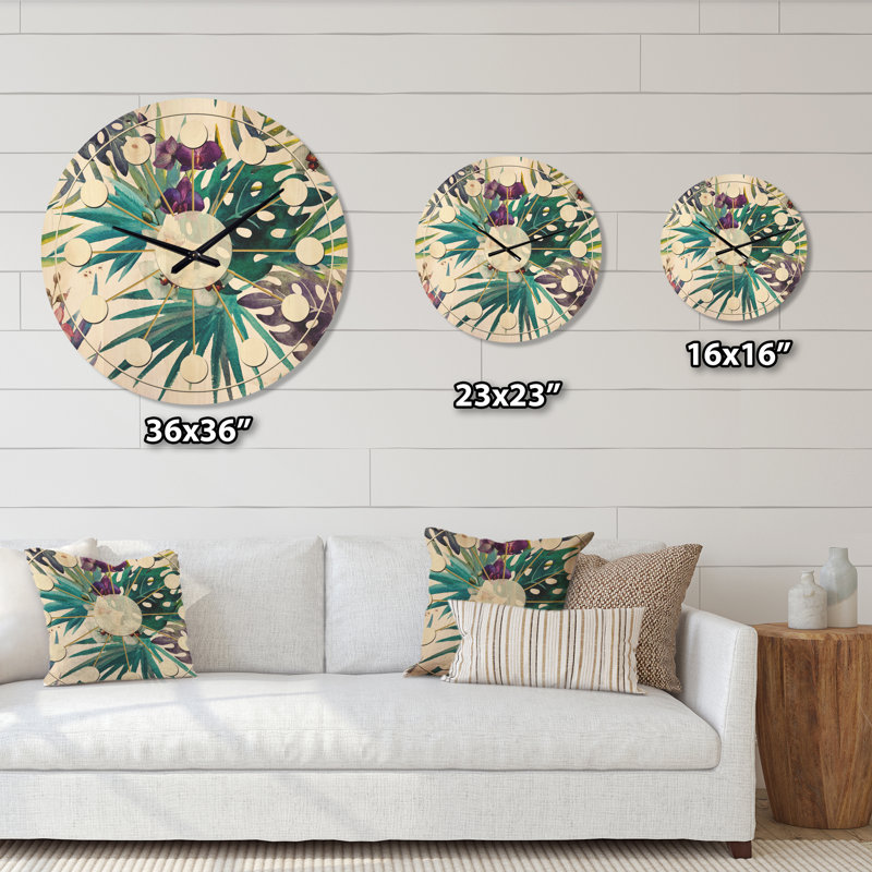 Horloge murale en bois Floral Botanical Design II, Moyen