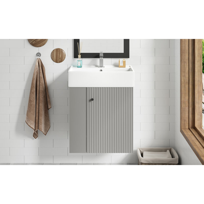 Meuble-lavabo flottant 21,6 po Boville, Gris / Noir, 22"
