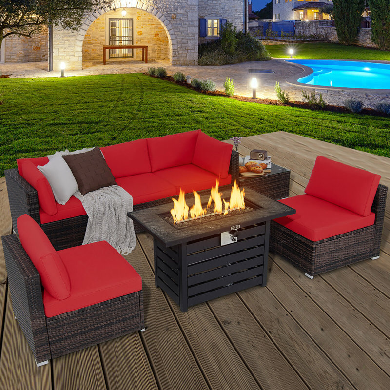 Audris 5 - Person Patio Conversation Set with Cushions, Red