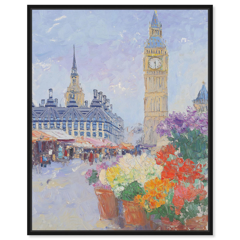«London Flower Market», affiche inspirée de Monet par Art Remedy, H 25 po x l 21 po, Cadre flottant noir