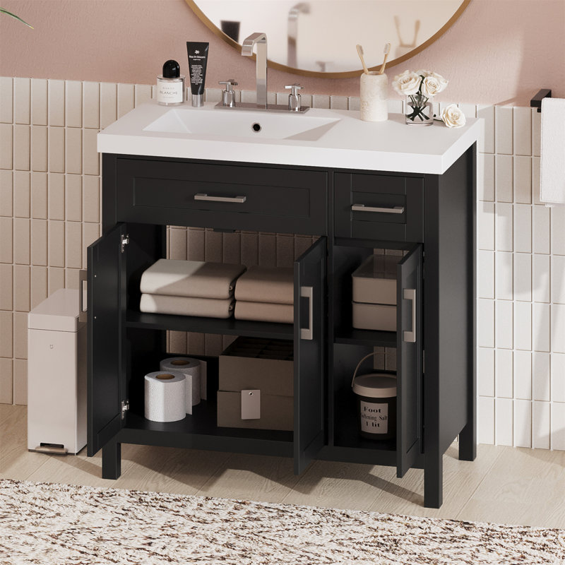 Meuble-lavabo sophistiqué avec lavabo intégré et options de rangement polyvalentes, Noir, noir, noir, noir