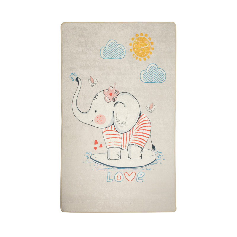Tapis beige rectangulaire en velours tissé à la machine Sunderland, Rectangle 3 pi 3 po x 5 pi 3 po