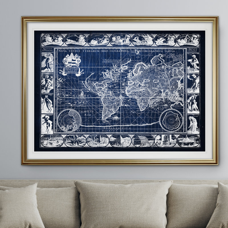 « rétro world map viii », impression, H 24 po x l 32 po x P 1,5 po, Or