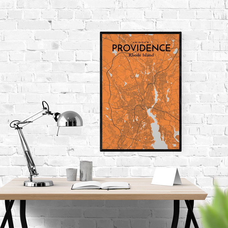 Providence, carte de la ville, impression, Orange et gris, H 36 po x l 24 po