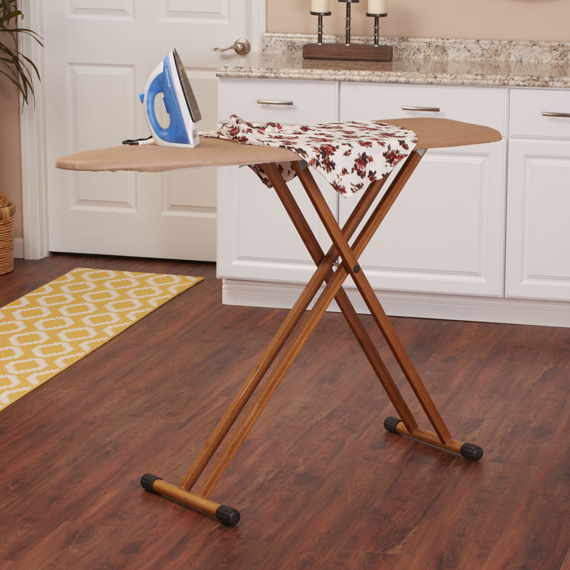 Tan FiberTech Cover Ironing Board with Bamboo Legs