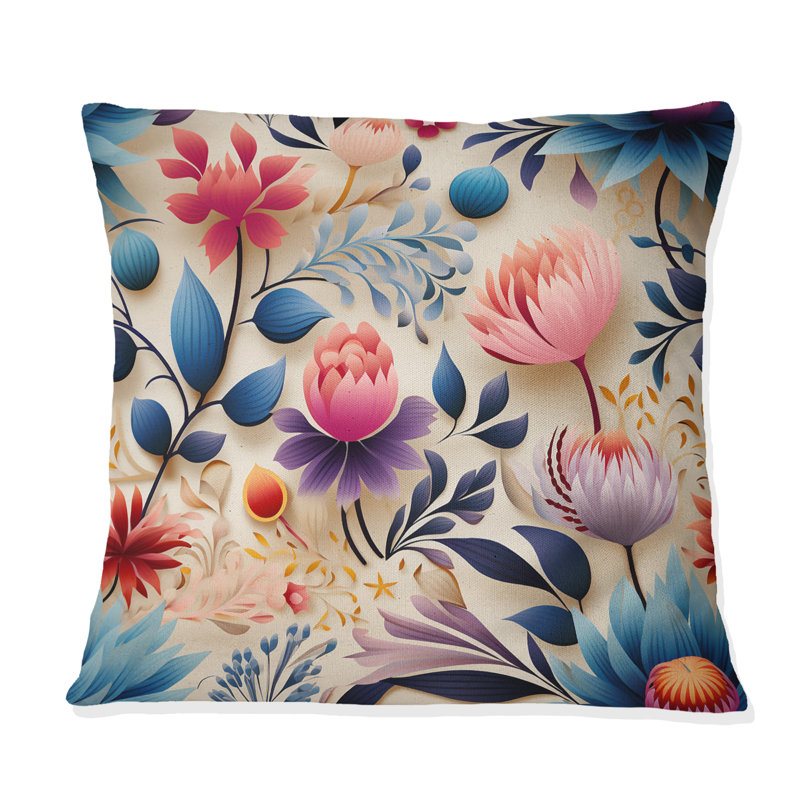 Coussin décoratif à motif floral marocain II, H 16 po x l 16 po