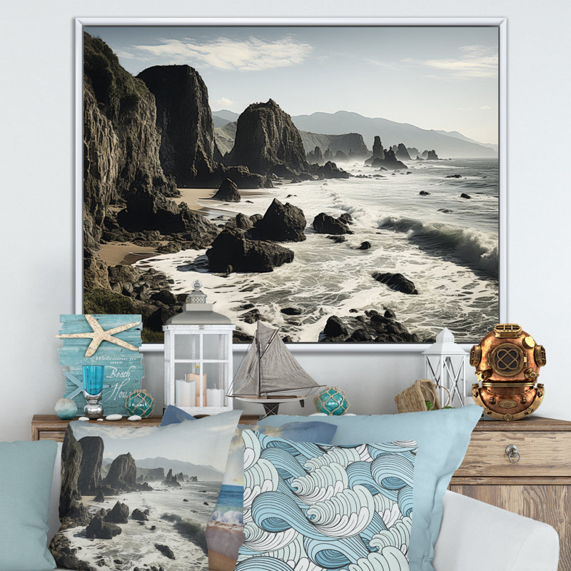 «Aliceyn Beach Cliffhanger», impression sur toile, Cadre flottant blanc, H 34 po x l 44 po x P 1,5 po