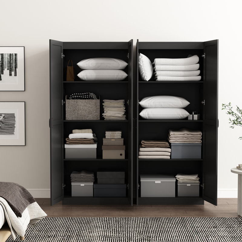 Armoire de rangement moderne Cornelia avec 4 tablettes fixes et réglables noires, Noir