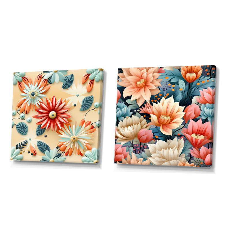 Maelia - Ensemble de 2 reproductions de toiles abstraites botaniques, Toile tendue, H 16 po x l 33 po x P 1 po