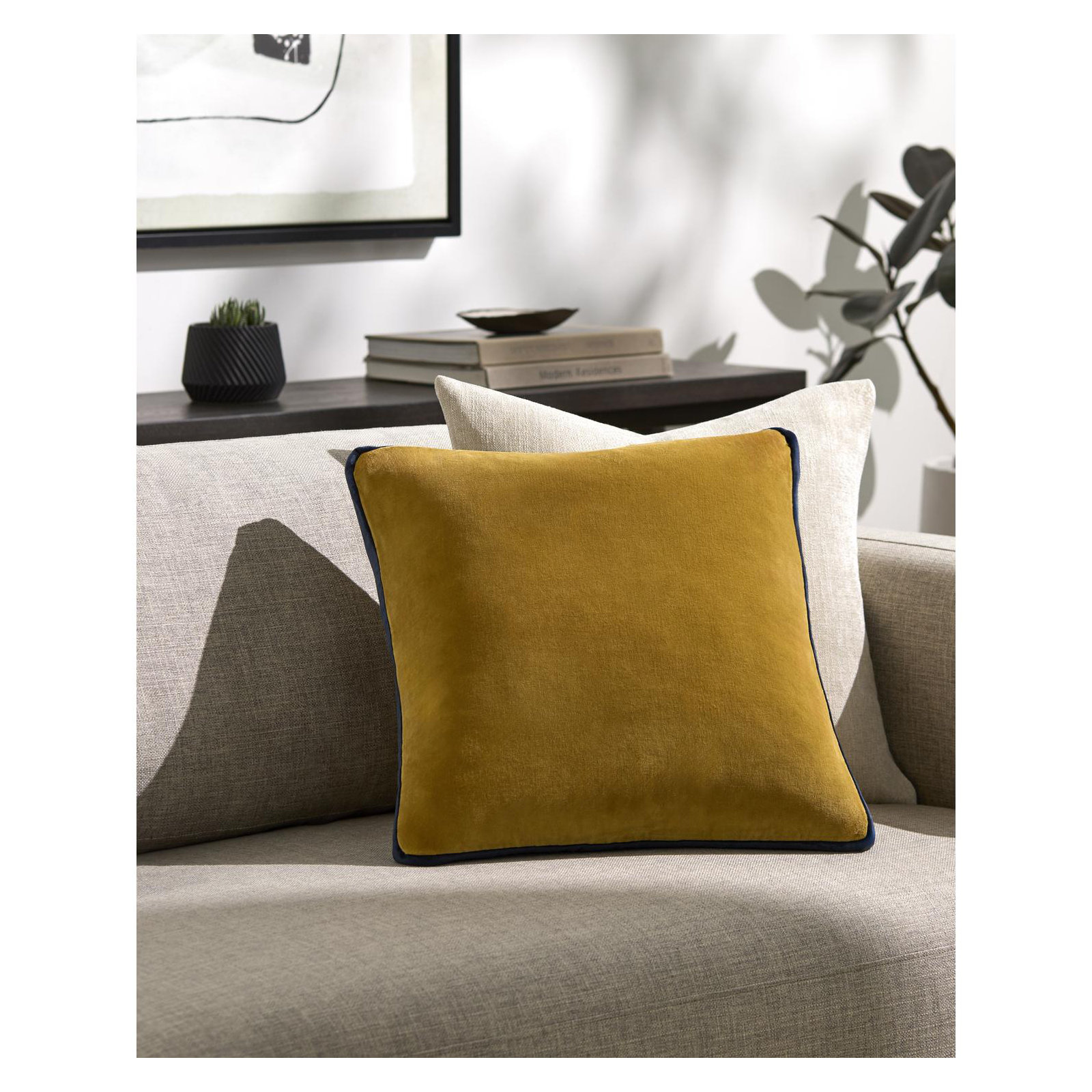  Nicholas Cotton Throw Pillow, Pillow Cover Only - No Insert, 20" x 20", Yellow/Navy