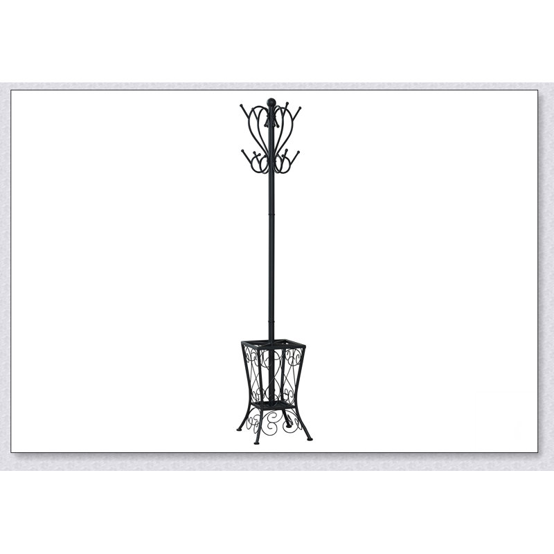 Free Standing Coat Rack with 8 Hooks and Umbrella Holder, Ideal for Entryways and Bedrooms, Classic Black Metal Design