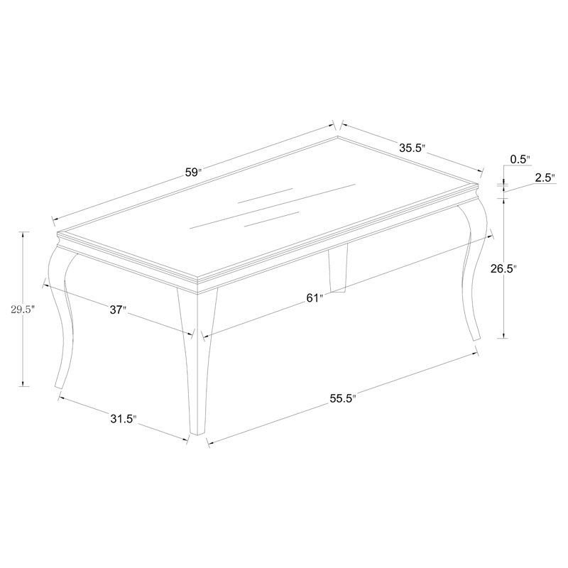 Carone Rectangular Glass Top Dining Table, White, 29.5"H x 80.75"L x 41.5"W