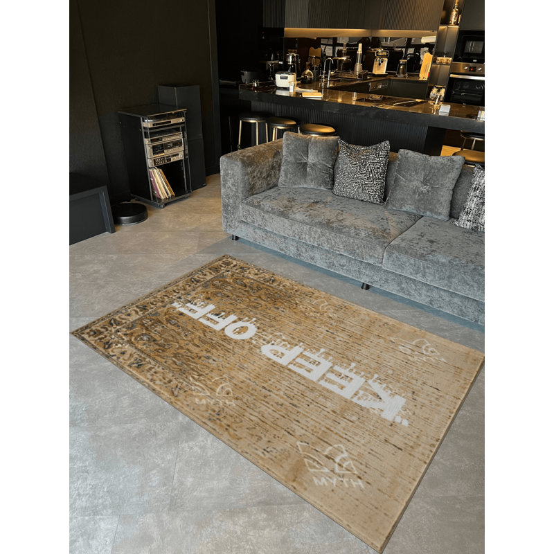 Tapis décoratif moderne à motif beige Keep Off, Rectangle 5 pi x 6 pi 7 po