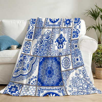 Jeté en flanelle bleue ultra douce, imprimé recto sans couture