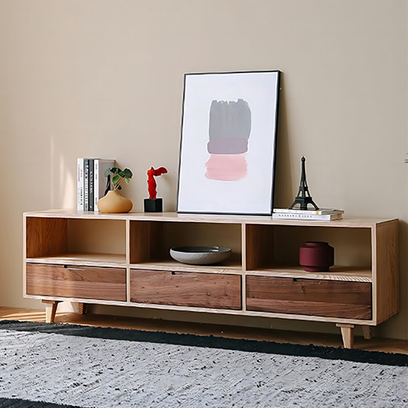 Modern Nut-Brown Solid Wood TV Stands, 21.65"H x 78.74"L x 15.75"W