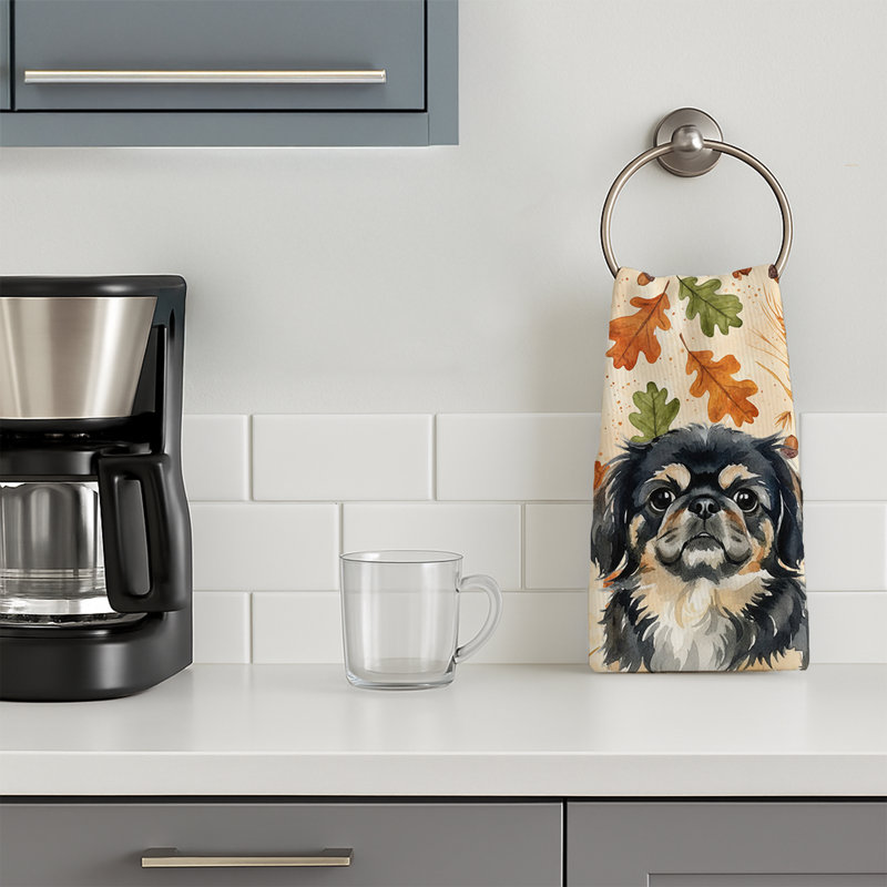Black and Tan Pekingese Heirloom Fall Kitchen Towel, Black and Tan Pekingese