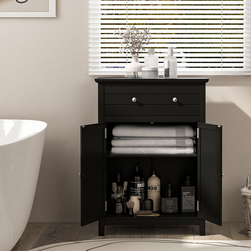 Armoire de rangement sur pied Red Barrel Studio® avec portes de tiroir et tablette réglable pour rangement gris, Noir