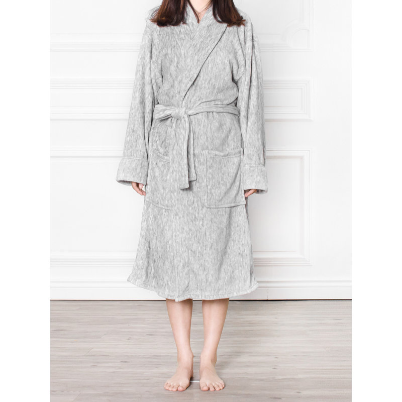 Peignoir mi-mollet en molleton avec poches, P / M, Latte