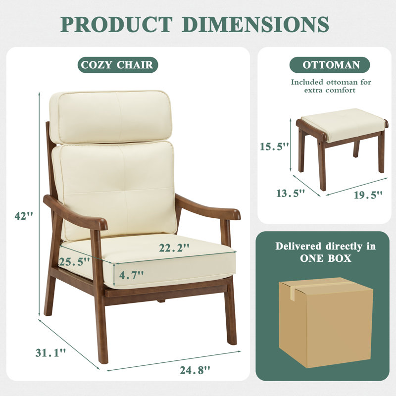 Fauteuil et repose-pieds 24,8 po Daveon, Coton beige