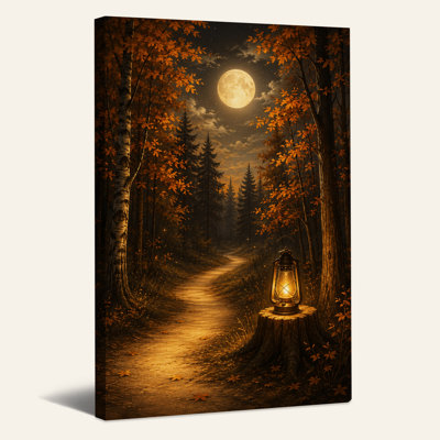 Art mural sur toile Halloween au clair de lune avec lanterne sur souche