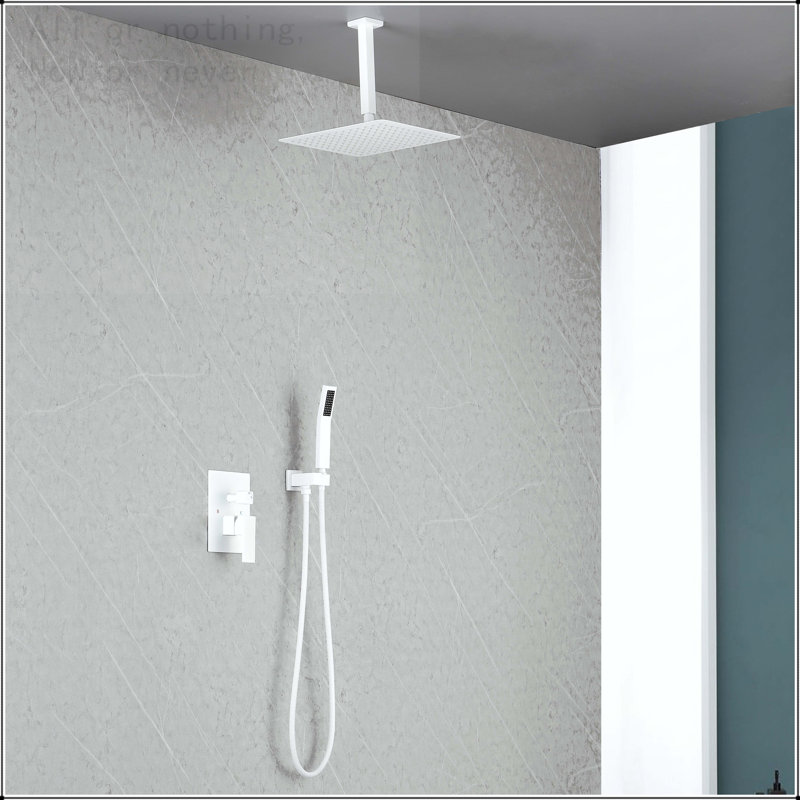 Système de douche de pluie au plafond avec douchette, Blanc