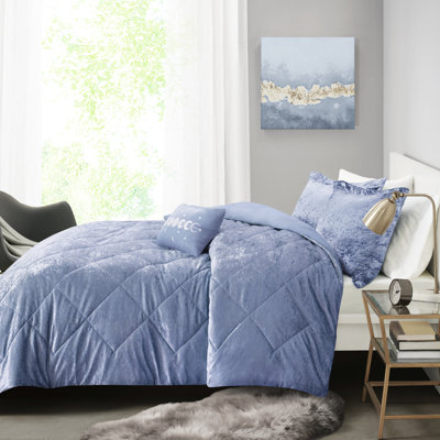 Housse de couette double / grand en velours bleu pervenche avec coussin - attrait pour une touche luxueuse