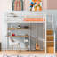 Lit mezzanine double en métal avec garde-robe, bureau, tablettes de rangement, blanc