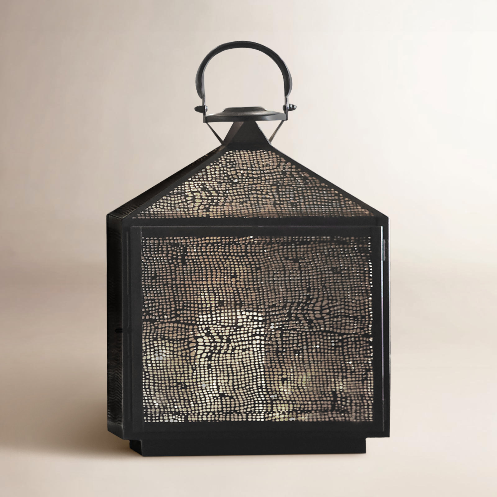 Roshni Iron Lantern Candle Holder, 16" H x 11.75" W x 6.5" D