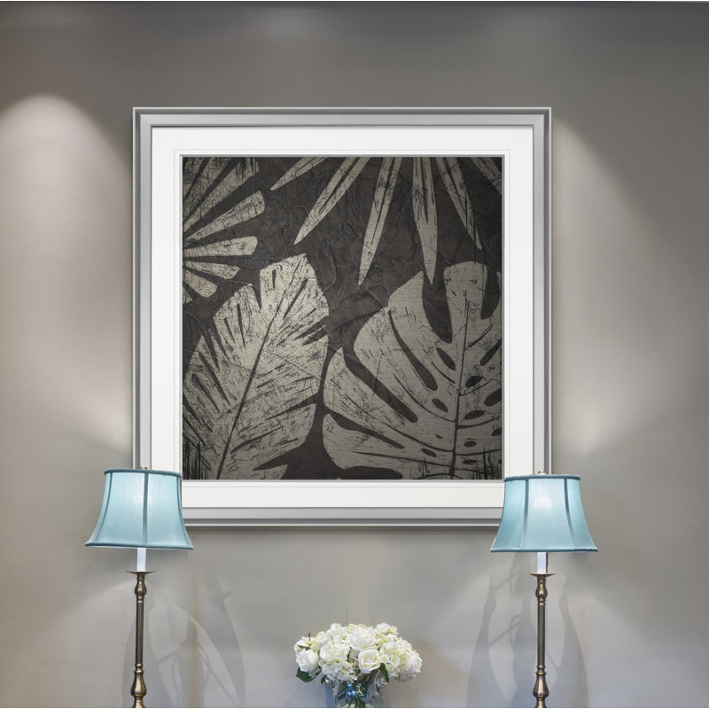 « tribal palms i », peinture, H 28 po x l 28 po x P 1,5 po, Encadrement argenté