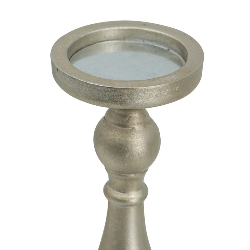 S/ 5 Sliver Turned Wood Candle Holders, Assorted Heights, Silver