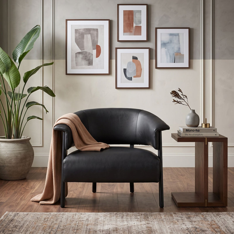 Fauteuil d'appoint à oreilles avec dossier enveloppant, siège rembourré de mousse et pieds en bois, Black