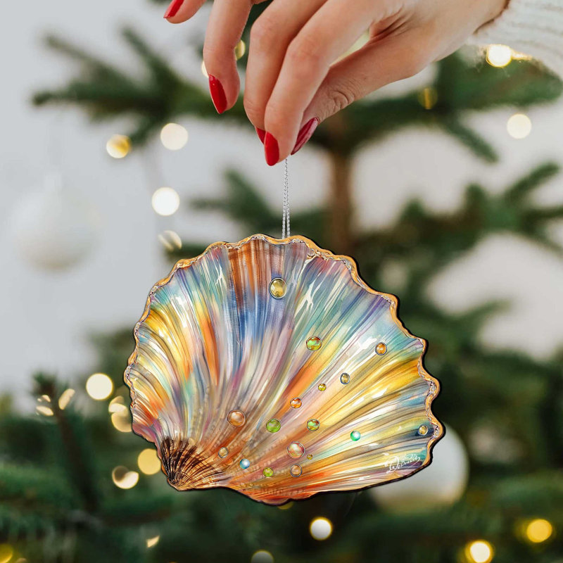 Décorations de Noël côtières - Ornements en bois coquillage arc-en-ciel par G.Debrekht