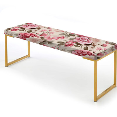 Timeless Pink Roses Garden Serenity - Damask Upholstered Gold Bench