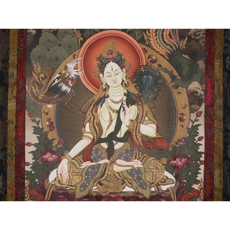 Déesse Tara blanche - divinité bouddhiste tibétaine (avec Brocade Thangka)