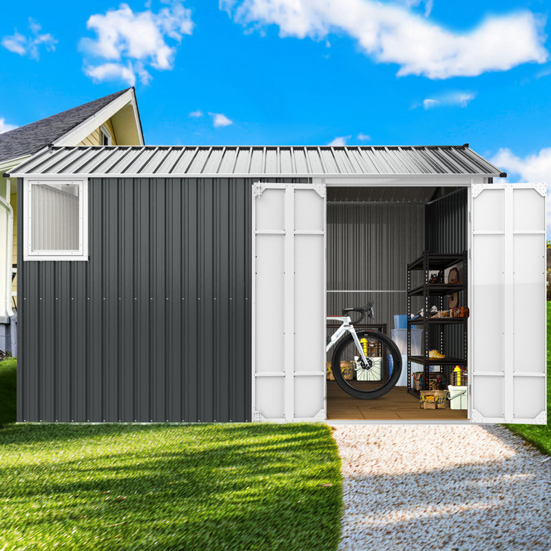 Remise de rangement en métal 8 pi x 12 pi avec structure stable et porte - fenêtre de ventilation extérieure gris foncé