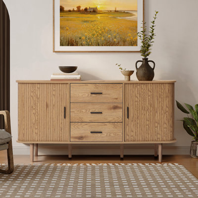 59" Morden Sideboard Cabinet with Sliding Tambour Doors and 3 drawers